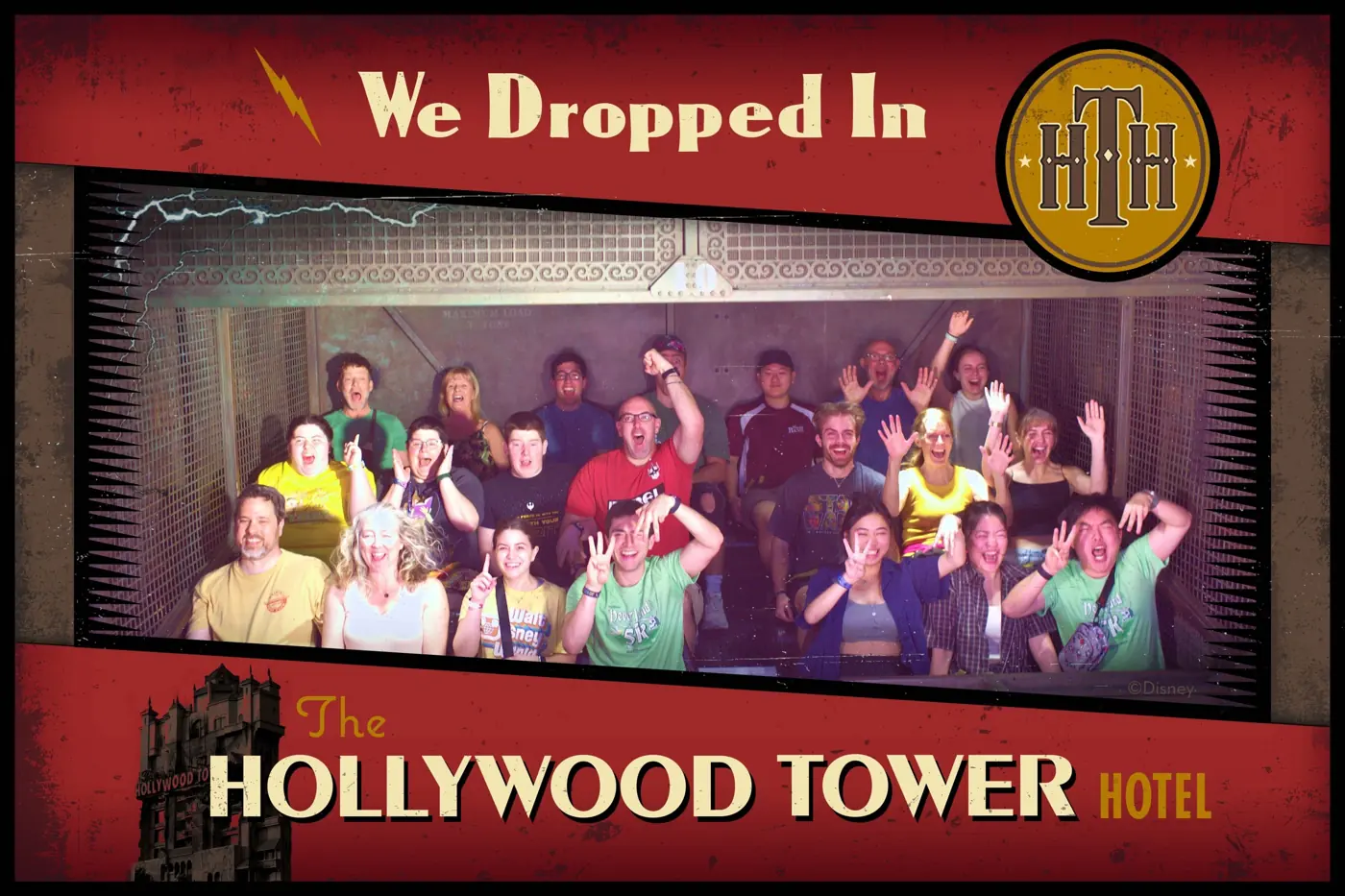 Ride photo of a screaming group on the Tower of Terror